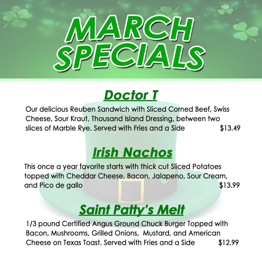 image shows our current march specials menu